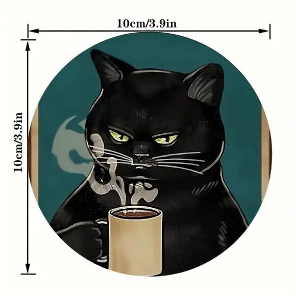6pc Coffee Black Cat Design Wooden Coasters - Picture 3 of 4